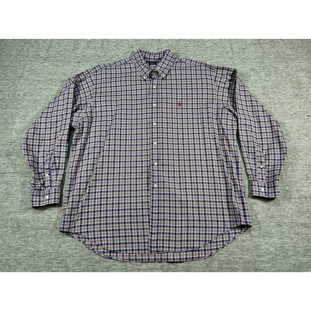 Ralph Lauren Blake Shirt Mens Extra Large Multi Color Plaid Long Sleeve Red Pony